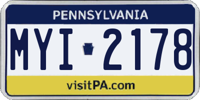 PA license plate MYI2178