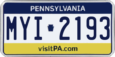 PA license plate MYI2193