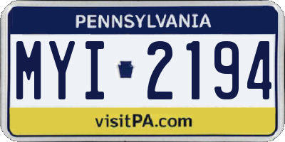 PA license plate MYI2194