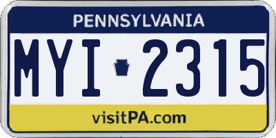 PA license plate MYI2315