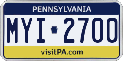 PA license plate MYI2700