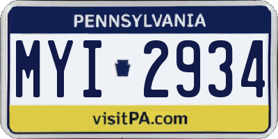 PA license plate MYI2934