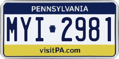 PA license plate MYI2981