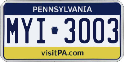 PA license plate MYI3003