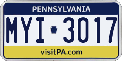 PA license plate MYI3017