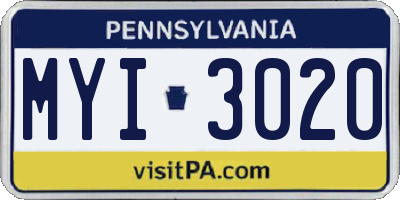 PA license plate MYI3020