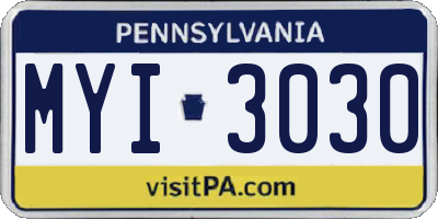 PA license plate MYI3030