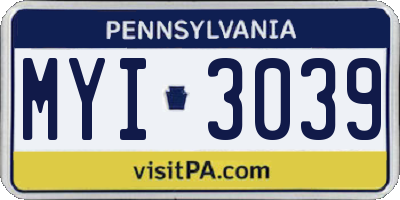PA license plate MYI3039