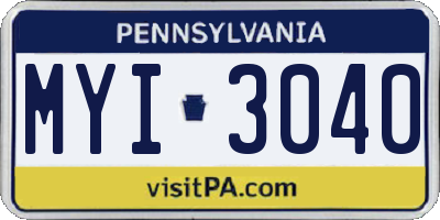 PA license plate MYI3040