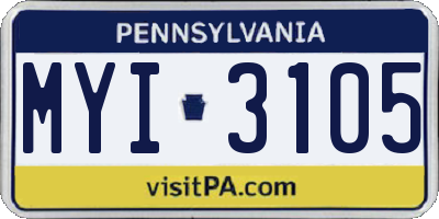 PA license plate MYI3105
