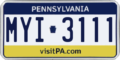 PA license plate MYI3111