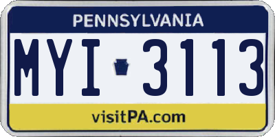 PA license plate MYI3113