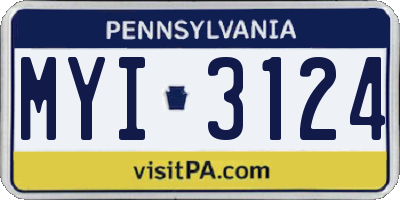 PA license plate MYI3124