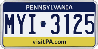 PA license plate MYI3125