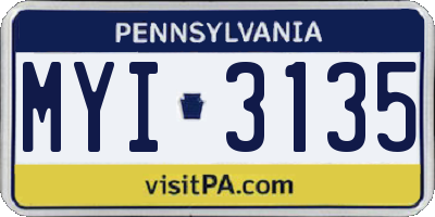 PA license plate MYI3135