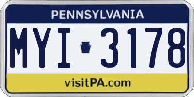PA license plate MYI3178