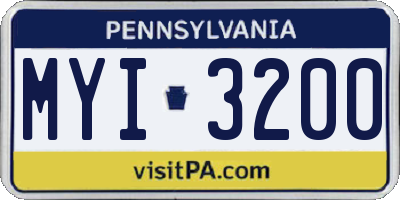 PA license plate MYI3200