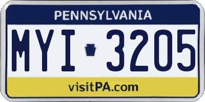 PA license plate MYI3205