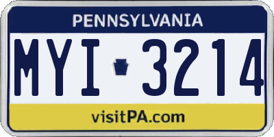 PA license plate MYI3214