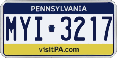 PA license plate MYI3217