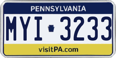 PA license plate MYI3233