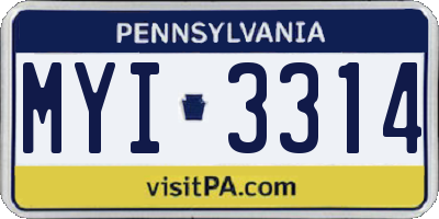 PA license plate MYI3314