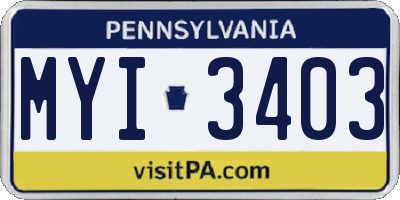 PA license plate MYI3403