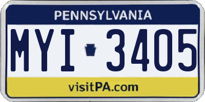 PA license plate MYI3405