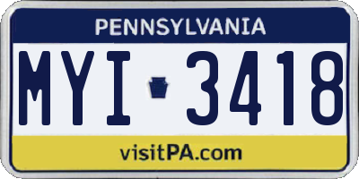 PA license plate MYI3418