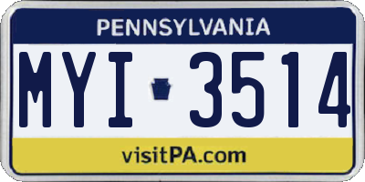 PA license plate MYI3514
