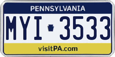 PA license plate MYI3533