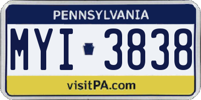 PA license plate MYI3838