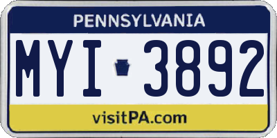 PA license plate MYI3892