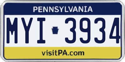 PA license plate MYI3934