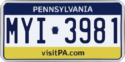 PA license plate MYI3981