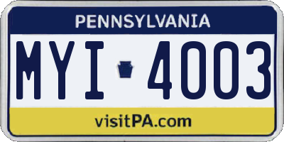 PA license plate MYI4003