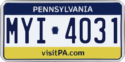 PA license plate MYI4031