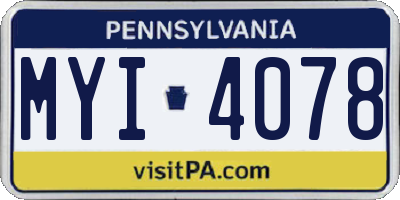 PA license plate MYI4078