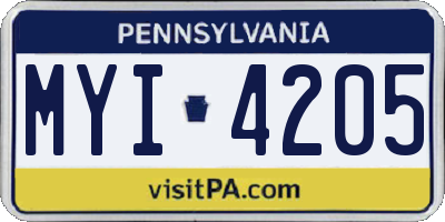 PA license plate MYI4205
