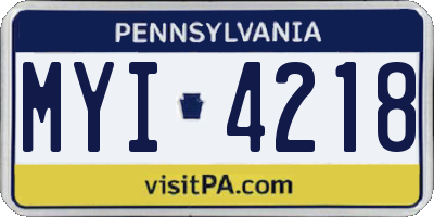 PA license plate MYI4218