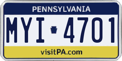 PA license plate MYI4701