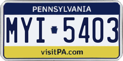 PA license plate MYI5403