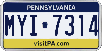 PA license plate MYI7314