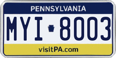 PA license plate MYI8003