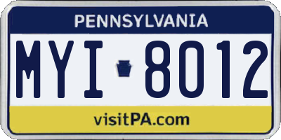 PA license plate MYI8012