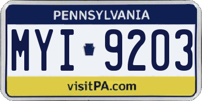 PA license plate MYI9203