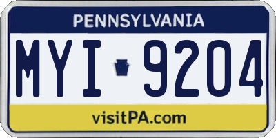 PA license plate MYI9204
