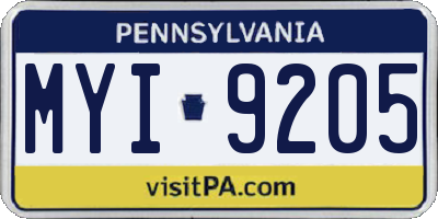 PA license plate MYI9205