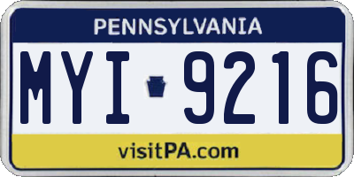 PA license plate MYI9216