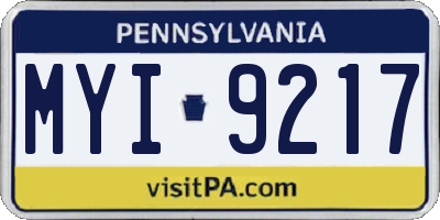 PA license plate MYI9217